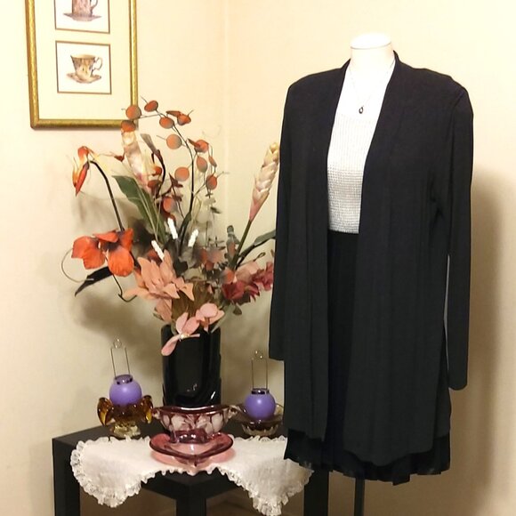 NWOT Nicole Miller Woman's Deep Gray Open Front Coat Outerwear Size L 12 14 L - Picture 3 of 5